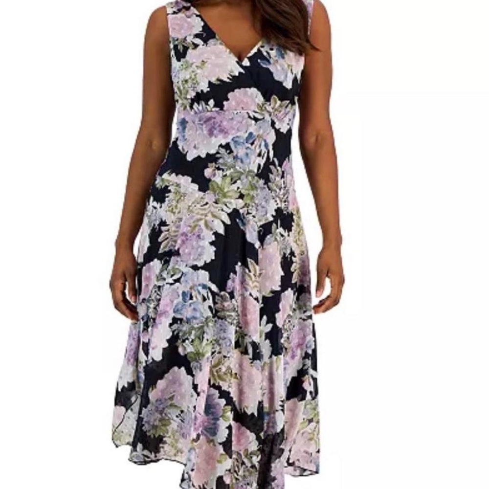 Connected Apparel Black Floral Midi Dress